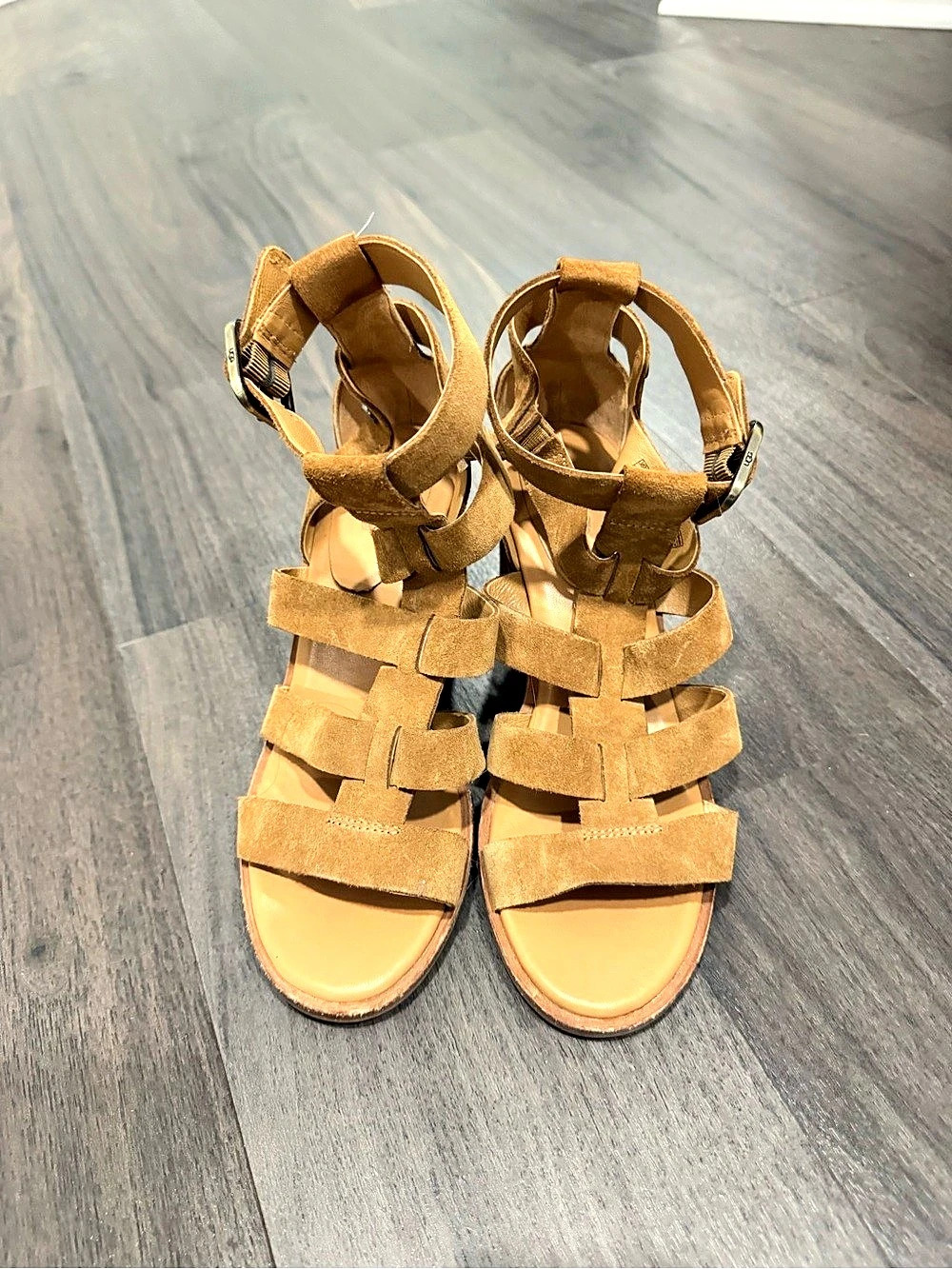 UGG Harris Heel Suede Strappy Heels Brown US 7